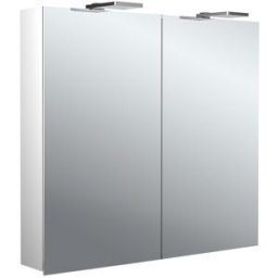 Armoire à miroir éclairée en saillie style Emco flat 2 979706303 800x721mm, éclairage supérieur à LED, 2 portes, aluminium