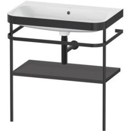 Duravit Happy D.2 Plus combinaison lavabo pour meuble HP4737N8080 77,5 x 49 cm, sans trou pour robinetterie, graphite super mat, avec console en métal