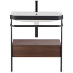 Combinaison lavabo pour meuble Duravit Happy D.2 Plus HP4735O6969 57,5 x 49 cm, 1 trou pour robinetterie, noyer brossé, avec console en métal
