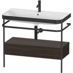 Combinaison lavabo pour meuble Duravit Happy D.2 Plus HP4743O6969 97,5 x 49 cm, 1 trou pour robinetterie, noyer brossé, avec console en métal