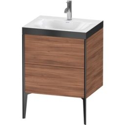 Duravit XViu Table de toilette XV4709OB279P 60x48cm, 2 2000 - out, Match2 trou de coulée, noir mat, Cadres P, noyer naturel