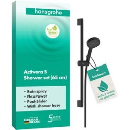 Hansgrohe Activera S Set de douche 95 28041670 1 jet économie d'eau avec barre de douche 65 cm, noir mat