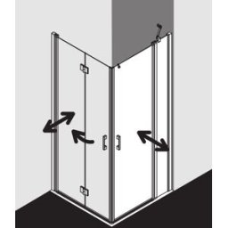Kermi demi-porte d'entrée d' Liga avec panneau fixe LIEPR10020VPK 100x200cm, argent brillant, verre de sécurité trempé transparent, à droite, sur receveur de douche