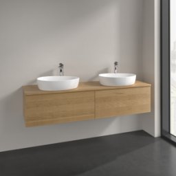 Villeroy und Boch Meuble sous-vasque Villeroy et Boch Antao L39151HN avec éclairage, 160 x 36 x 50 cm, trou pour robinetterie, plan de toilette couleur chêne miel, chêne miel