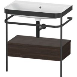 Combinaison lavabo pour meuble Duravit Happy D.2 Plus HP4742N6969 77,5 x 49 cm, sans trou pour robinetterie, noyer brossé, avec console en métal