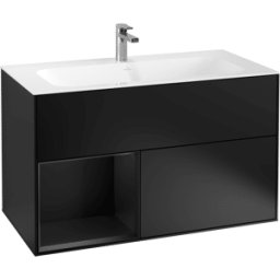 Villeroy und Boch Villeroy et Boch Finion Villeroy et Boch G030PDPD 99,6x59,1cm, éclairage mural, étagère à gauche laqué noir mat, laqué noir mat