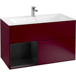 Villeroy und Boch Villeroy et Boch Finion Villeroy et Boch G030PDHB 99,6x59,1cm, éclairage mural, étagère à gauche laqué noir mat, Peony Matt