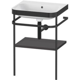 Duravit Happy D.2 Plus combinaison lavabo pour meuble HP4735N8080 57,5 x 49 cm, sans trou pour robinetterie, graphite super mat, avec console en métal