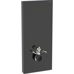 Module WC suspendu Geberit Monolith 131231SJ6 hauteur 114cm, façade en verre noir, côté en aluminium chromé noir