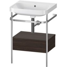 Combinaison lavabo pour meuble Duravit Happy D.2 Plus HP4840N6969 57,5 x 49 cm, sans trou pour robinetterie, noyer brossé, avec console en métal