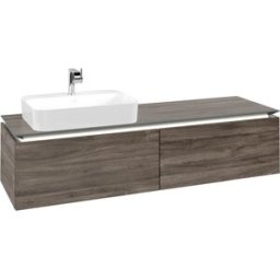 Villeroy und Boch Legato Villeroy et Boch vasque B763L0RK 160x38x50cm, meuble sous-vasque gauche, avec éclairage LED, Stone Oak