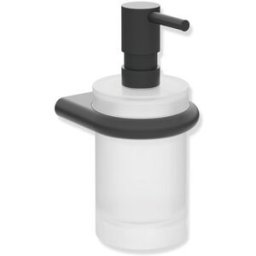 Distributeur de savon/désinfectant Hewi série 480 480.06.00260DC avec support, revêtement par poudre, noir mat