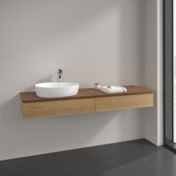 Villeroy und Boch Meuble sous-vasque Villeroy et Boch Antao K15152HN 160x19x50cm, trou pour robinetterie, plan de toilette couleur noyer chaud, chêne miel