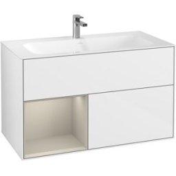 Villeroy und Boch Villeroy et Boch Finion Villeroy et Boch G030HHGF 99,6x59,1cm, éclairage mural, étagère à gauche Sand Matt Lacquer , laqué blanc brillant