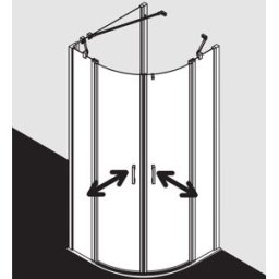 Kermi Liga porte battante quart de cercle à panneaux fixes LIP5508020VPK 80x200cm, argent brillant, verre de sécurité trempé transparent, sur receveur de douche