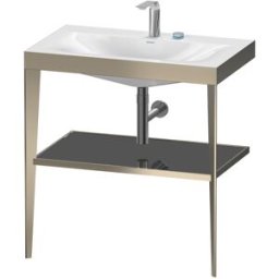 Duravit XViu vasque combinaison XV4715EB140 80 x 48 cm, 2 trous pour robinetterie, noir brillant, avec console en métal, champagne mat
