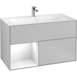 Villeroy und Boch Villeroy et Boch Finion Villeroy et Boch G030GFGJ 99,6x59,1cm, éclairage mural, étagère à gauche laqué blanc brillant, gris clair mat