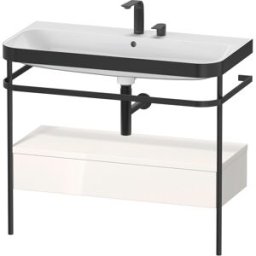 Combinaison lavabo pour meuble Duravit Happy D.2 Plus HP4743E2222 97,5 x 49 cm, 2 trous pour robinet, brillant blanc , avec console en métal