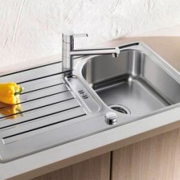 Blanco évier 519717 86 x 50 cm, Inox finition à la brosse, réversible, drain télécommande avec bouton rotatif