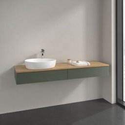 Villeroy und Boch Meuble sous-vasque Villeroy et Boch Antao K15151HL 160x19x50cm, trou pour robinetterie, plan vasque couleur chêne miel, laqué mat vert feuille