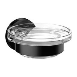Emco Porte-savon rond 433013300 noir, bol en verre cristal clair, in Halter