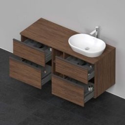 Duravit D-Neo DE4970R2121 140 x 55 cm, Noyer Foncé Décor , suspendu, 4 tiroirs, console 2000 , vasque à droite
