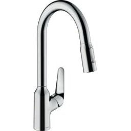 Hansgrohe Focus M42 mitigeur de cuisine 220 2jet 71820000 avec douchette extractible, plage de rotation 360°, chromé