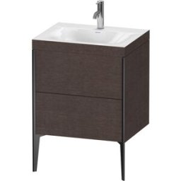 Duravit XViu Table de toilette XV4709OB272C 60x48cm, 2 2000 - out, Match2 trou de coulée, noir mat, Cadres C, brossé chêne foncé