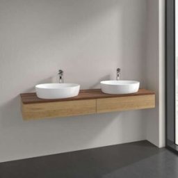 Villeroy und Boch Meuble vasque Villeroy & Boch Antao L17052HN avec éclairage, 160 x 19 x 50 cm, percé pour robinetterie, plan vasque coloris noyer chaud et chêne miel