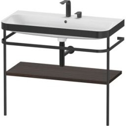 Combinaison lavabo pour meuble Duravit Happy D.2 Plus HP4738E6969 97,5 x 49 cm, 2 trous pour robinetterie, noyer brossé, avec console en métal
