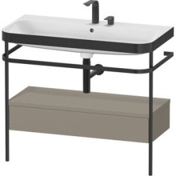 Duravit Happy D.2 Plus combinaison lavabo pour meuble HP4743E9292 97,5 x 49 cm, 2 trous pour robinetterie, finition satinée gris pierre, avec console en métal