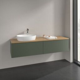 Villeroy und Boch Meuble sous-vasque Villeroy et Boch Antao K37011HL 160x36x50cm, plan vasque couleur chêne miel, laqué mat vert feuille