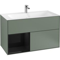 Villeroy und Boch Villeroy et Boch Finion Villeroy et Boch G030PHGM 99,6x59,1cm, éclairage mural, étagère à gauche Glossy Black Lacquer , Olive Matt Lacquer
