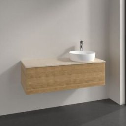 Villeroy und Boch Meuble sous-vasque Villeroy et Boch Antao K34153HN 120x36x50cm, trou pour robinet, plan de toilette couleur Botticino, chêne miel
