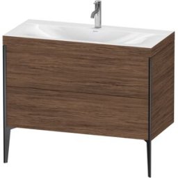 Duravit XViu Table de toilette XV4711OB221C 100x48cm, 2 2000 - out, Match2 trou de coulée, noir mat, Cadres C, noyer noir