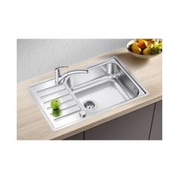 Blanco évier 523140 78 x 50 cm, Inox finition à la brosse, réversible, drain télécommande avec bouton rotatif
