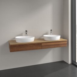 Villeroy und Boch Villeroy et Boch Antao meuble sous-vasque L17051HM 160x19x50cm, trou pour robinetterie, plan de vasque couleur chêne miel, noyer chaud, avec éclairage