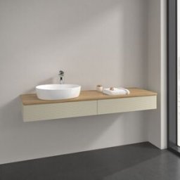 Villeroy und Boch Meuble sous-vasque Villeroy et Boch Antao K15151HJ 160x19x50cm, trou pour robinetterie, plan de toilette couleur chêne miel, laqué mat gris soie