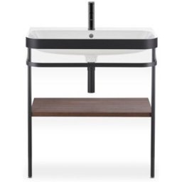 Combinaison lavabo pour meuble Duravit Happy D.2 Plus HP4737O6969 77,5 x 49 cm, 1 trou pour robinetterie, noyer brossé, avec console en métal