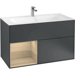 Villeroy und Boch Villeroy et Boch Finion Villeroy et Boch G030PCHG 99,6x59,1cm, éclairage mural, étagère à gauche Oak Veneer , Midnight Blue Matt Lacquer