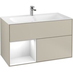 Villeroy und Boch Villeroy et Boch Finion Villeroy et Boch G030GFHH 99,6x59,1cm, éclairage mural, étagère à gauche Laque blanc brillant, Sand Matt Lacquer