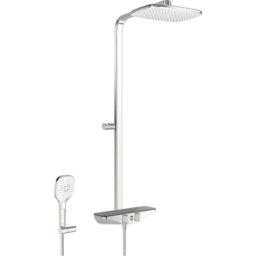 Hansaemotion thermostat de douche 5865017284 AP, fonctionnement sur batterie, 3 jets, verre de sécurité, saillie 401 mm, chrome / gris