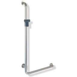 Hewi 805 poignée coudée 805.33.210L98 longueur 1100 mm, support de douche blanc de sécurité, version gauche, Inox brossé