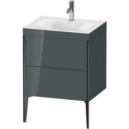 Duravit XViu Table de toilette XV4709OB238C 60x48cm, 2 2000 - out, Match2 trou de coulée, noir mat, Cadres C, Dolomiti gris brillant