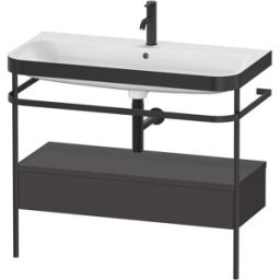 Duravit Happy D.2 Plus combinaison lavabo pour meuble HP4743O8080 97,5 x 49 cm, 1 trou pour robinetterie, graphite super mat, avec console en métal