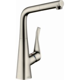 Hansgrohe Metris M71 robinet de cuisine 320 14821800 aspect acier inoxydable, bec pivotant/extractible