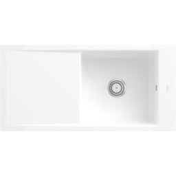 Villeroy und Boch Villeroy et Boch Timeline 60 Évier plat à chasse d'eau 67901FKG avec garniture de vidage et commande manuelle, Blanc Neige