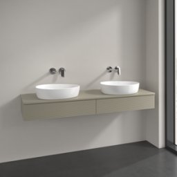 Villeroy und Boch Villeroy et Boch Antao meuble sous-vasque L17150HK 160x19x50cm, trou pour robinetterie, plaque de lavabo laquée couleur, laqué mat gris pierre, avec éclairage