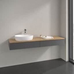 Villeroy und Boch Meuble sous-vasque Villeroy et Boch Antao K15151GK 160x19x50cm, trou pour robinetterie, plan de toilette couleur chêne miel, laqué mat anthracite