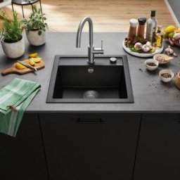 Blanco évier 518521 51,5 x 51 cm, PuraDur anthracite, télécommande de vidange avec commande rotative
